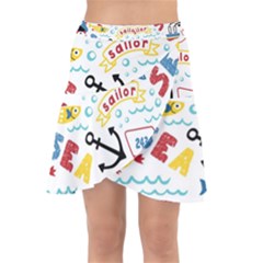 Seamless-pattern-vector-sailing-equipments-cartoon Wrap Front Skirt