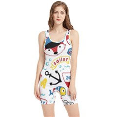 Seamless-pattern-vector-sailing-equipments-cartoon Women s Wrestling Singlet