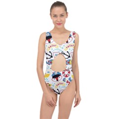 Seamless-pattern-vector-sailing-equipments-cartoon Center Cut Out Swimsuit by Jancukart