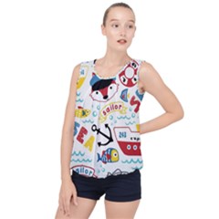 Seamless-pattern-vector-sailing-equipments-cartoon Bubble Hem Chiffon Tank Top