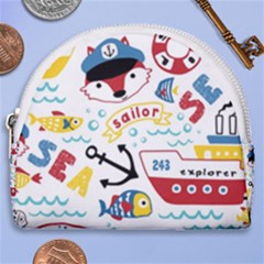 Seamless-pattern-vector-sailing-equipments-cartoon Horseshoe Style Canvas Pouch