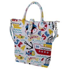 Seamless-pattern-vector-sailing-equipments-cartoon Buckle Top Tote Bag