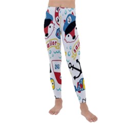 Seamless-pattern-vector-sailing-equipments-cartoon Kids  Lightweight Velour Leggings