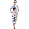 Seamless-pattern-vector-sailing-equipments-cartoon Quarter Sleeve Midi Velour Bodycon Dress View1