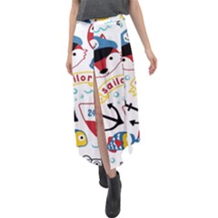 Seamless-pattern-vector-sailing-equipments-cartoon Velour Split Maxi Skirt by Jancukart