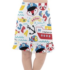 Seamless-pattern-vector-sailing-equipments-cartoon Fishtail Chiffon Skirt