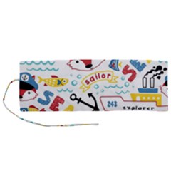 Seamless-pattern-vector-sailing-equipments-cartoon Roll Up Canvas Pencil Holder (m) by Jancukart