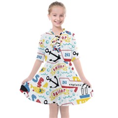 Seamless-pattern-vector-sailing-equipments-cartoon Kids  All Frills Chiffon Dress by Jancukart