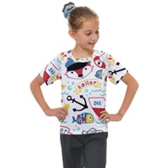 Seamless-pattern-vector-sailing-equipments-cartoon Kids  Mesh Piece Tee