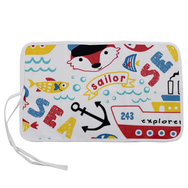 Seamless-pattern-vector-sailing-equipments-cartoon Pen Storage Case (M)