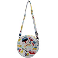 Seamless-pattern-vector-sailing-equipments-cartoon Crossbody Circle Bag