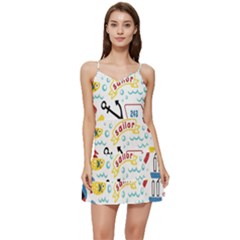 Seamless-pattern-vector-sailing-equipments-cartoon Short Frill Dress