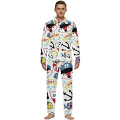 Seamless-pattern-vector-sailing-equipments-cartoon Men s Long Sleeve Velvet Pocket Pajamas Set