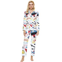 Seamless-pattern-vector-sailing-equipments-cartoon Womens  Long Sleeve Velvet Pocket Pajamas Set by Jancukart