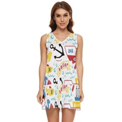 Seamless-pattern-vector-sailing-equipments-cartoon Tiered Sleeveless Mini Dress