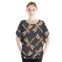 Golden-dragonfly-seamless-pattern-textile-design-wallpaper-wrapping-paper-scrapbooking Batwing Chiffon Blouse