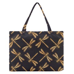 Golden-dragonfly-seamless-pattern-textile-design-wallpaper-wrapping-paper-scrapbooking Zipper Medium Tote Bag