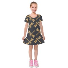 Golden-dragonfly-seamless-pattern-textile-design-wallpaper-wrapping-paper-scrapbooking Kids  Short Sleeve Velvet Dress