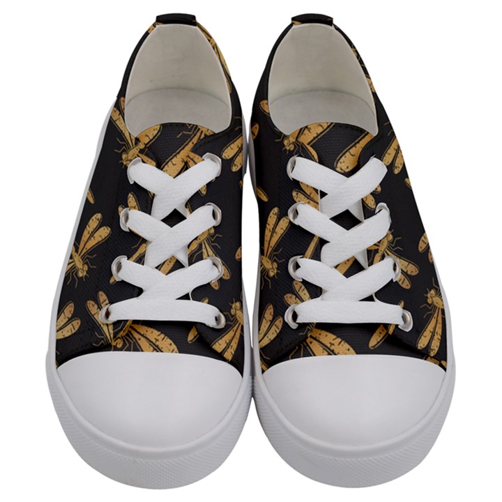 Golden-dragonfly-seamless-pattern-textile-design-wallpaper-wrapping-paper-scrapbooking Kids  Low Top Canvas Sneakers