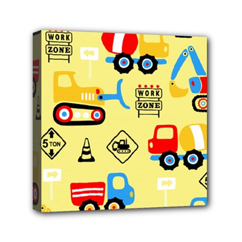 Seamless-pattern-vector-industrial-vehicle-cartoon Mini Canvas 6  X 6  (stretched)