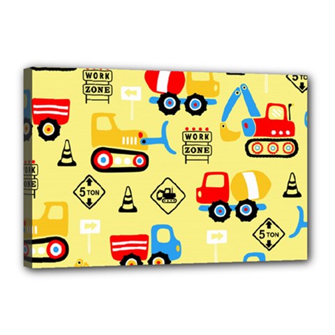 Seamless-pattern-vector-industrial-vehicle-cartoon Canvas 18  X 12  (stretched) by Jancukart