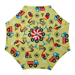 Seamless-pattern-vector-industrial-vehicle-cartoon Golf Umbrellas by Jancukart