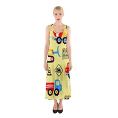 Seamless-pattern-vector-industrial-vehicle-cartoon Sleeveless Maxi Dress