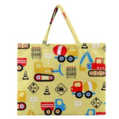 Seamless-pattern-vector-industrial-vehicle-cartoon Zipper Large Tote Bag