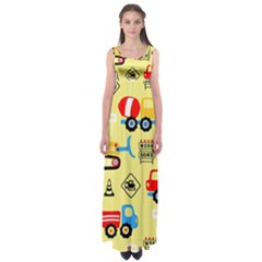 Seamless-pattern-vector-industrial-vehicle-cartoon Empire Waist Maxi Dress