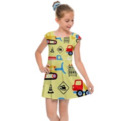 Seamless-pattern-vector-industrial-vehicle-cartoon Kids  Cap Sleeve Dress