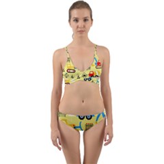 Seamless-pattern-vector-industrial-vehicle-cartoon Wrap Around Bikini Set