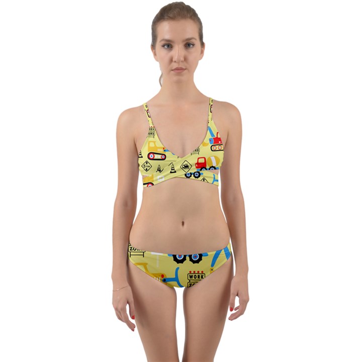 Seamless-pattern-vector-industrial-vehicle-cartoon Wrap Around Bikini Set