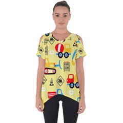 Seamless-pattern-vector-industrial-vehicle-cartoon Cut Out Side Drop Tee