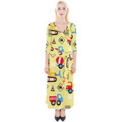 Seamless-pattern-vector-industrial-vehicle-cartoon Quarter Sleeve Wrap Maxi Dress