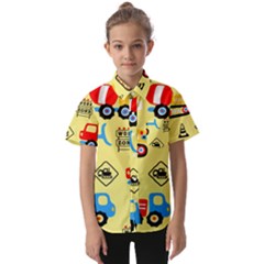 Seamless-pattern-vector-industrial-vehicle-cartoon Kids  Short Sleeve Shirt