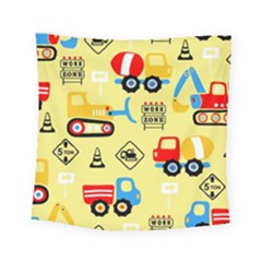 Seamless-pattern-vector-industrial-vehicle-cartoon Square Tapestry (small)