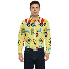 Seamless-pattern-vector-industrial-vehicle-cartoon Men s Long Sleeve  Shirt