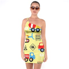 Seamless-pattern-vector-industrial-vehicle-cartoon One Soulder Bodycon Dress