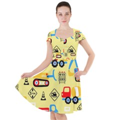 Seamless-pattern-vector-industrial-vehicle-cartoon Cap Sleeve Midi Dress