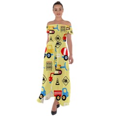 Seamless-pattern-vector-industrial-vehicle-cartoon Off Shoulder Open Front Chiffon Dress by Jancukart