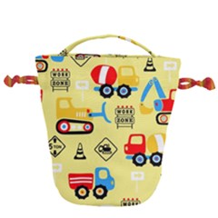 Seamless-pattern-vector-industrial-vehicle-cartoon Drawstring Bucket Bag