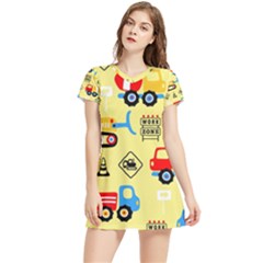 Seamless-pattern-vector-industrial-vehicle-cartoon Women s Sports Skirt