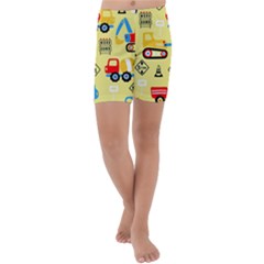 Seamless-pattern-vector-industrial-vehicle-cartoon Kids  Lightweight Velour Capri Yoga Leggings