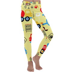 Seamless-pattern-vector-industrial-vehicle-cartoon Kids  Lightweight Velour Classic Yoga Leggings by Jancukart