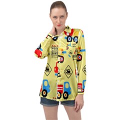 Seamless-pattern-vector-industrial-vehicle-cartoon Long Sleeve Satin Shirt