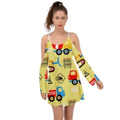 Seamless-pattern-vector-industrial-vehicle-cartoon Kimono Sleeves Boho Dress