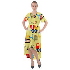 Seamless-pattern-vector-industrial-vehicle-cartoon Front Wrap High Low Dress by Jancukart