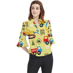 Seamless-pattern-vector-industrial-vehicle-cartoon Loose Horn Sleeve Chiffon Blouse