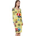 Seamless-pattern-vector-industrial-vehicle-cartoon Long Sleeve V-Neck Bodycon Dress  View3