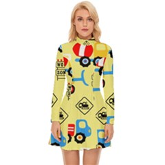 Seamless-pattern-vector-industrial-vehicle-cartoon Long Sleeve Velour Longline Dress by Jancukart